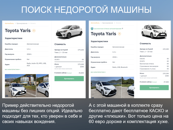 Дополнительные опции при аренде авто